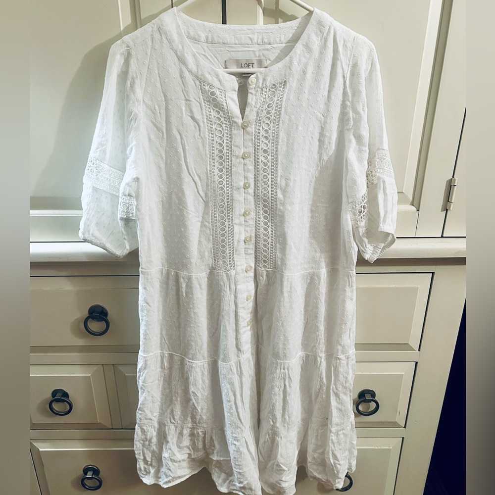 LOFT White Button-Down Lace Dress